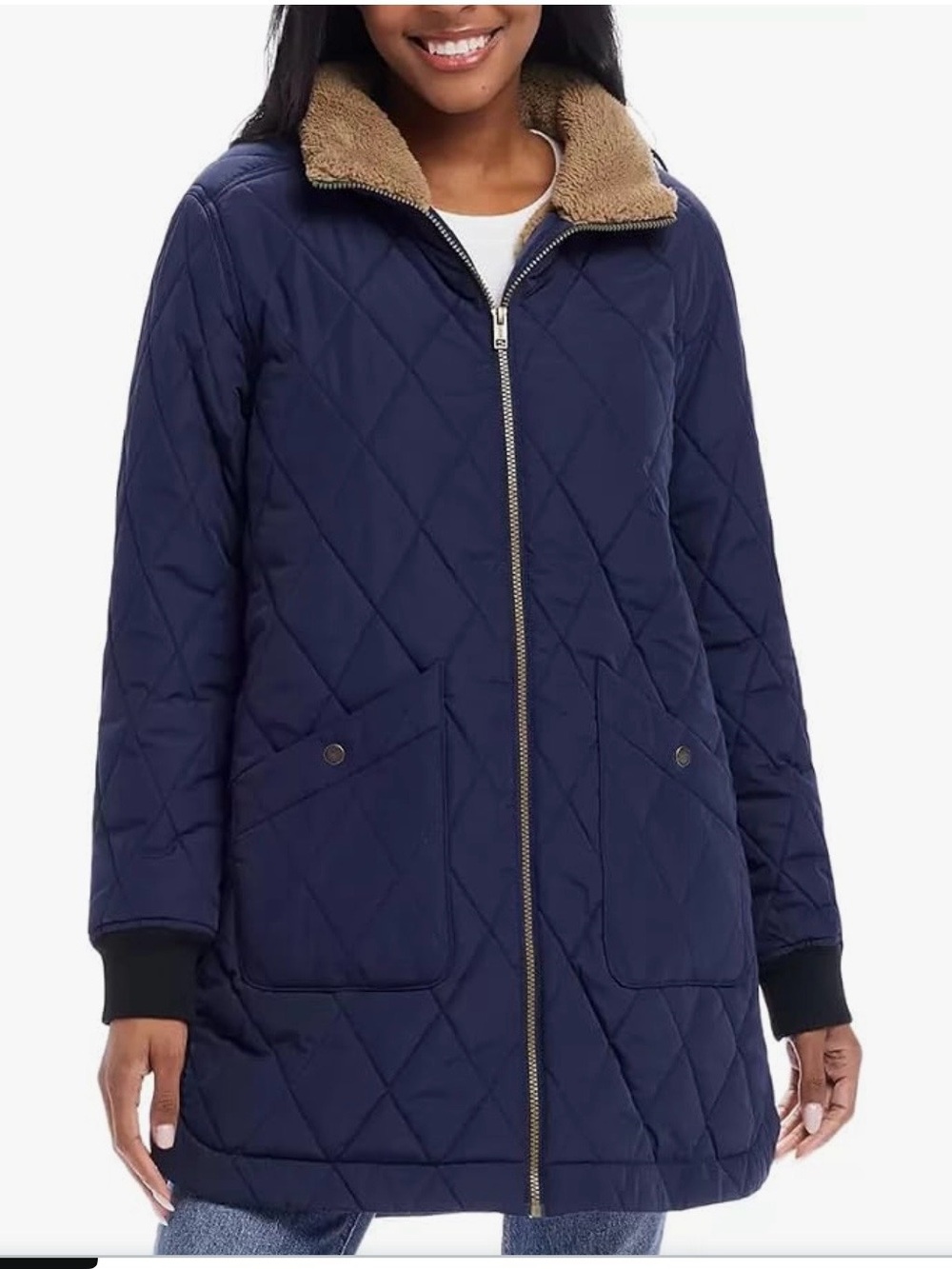 Weatherproof Vintage Quilted Sherpa Jacket NWOT | Large Navy Warm Hooded Coat